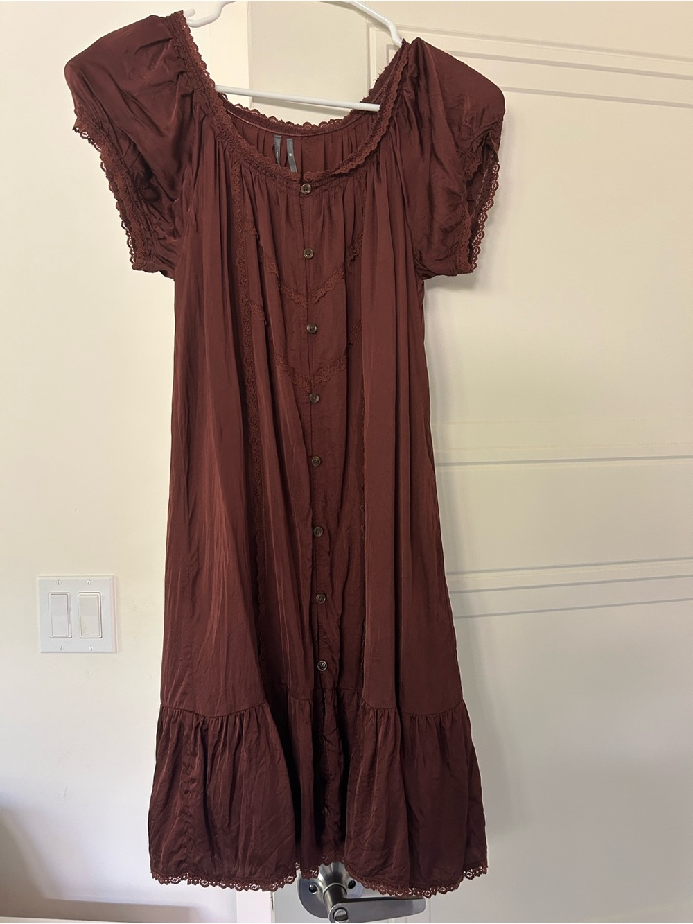 Anthropologie Women's Brown Button-Front Boho Dress